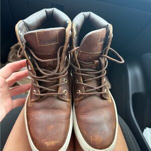 Timberland Brown Leather Lace-Up Casual Boots with White Outsole